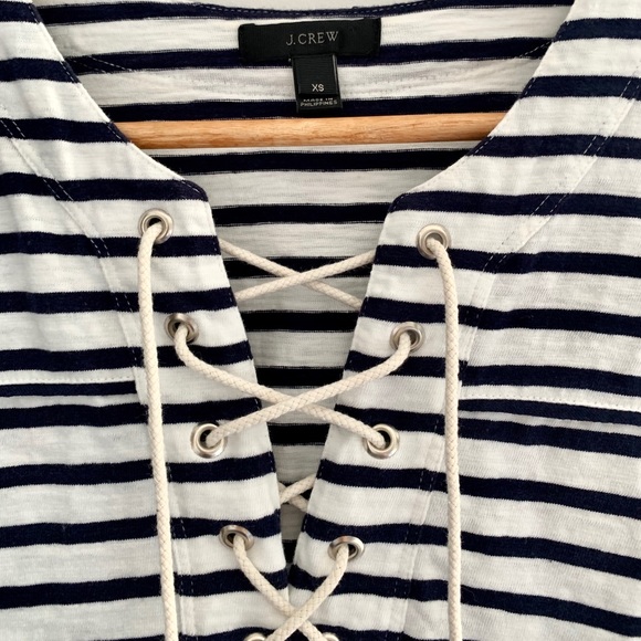 J. Crew Navy & White Striped Tie-Front Top - Picture 3 of 16